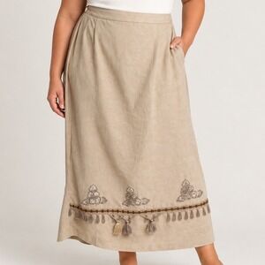 SOGIC Suits of God in‎ Church Beige Embroidered Tassel Midi Skirt Womens 20W